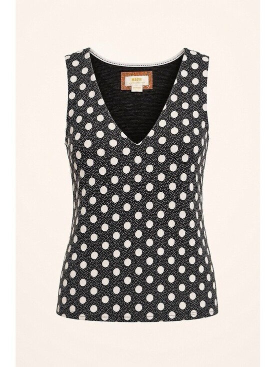 Maeve Tops - Anthropologie Maeve Jacquard Polka Dot Top M Black White Sleeveless V Neck